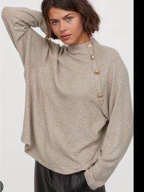 H&M Gold Button-Accent Mock Neck Sweater